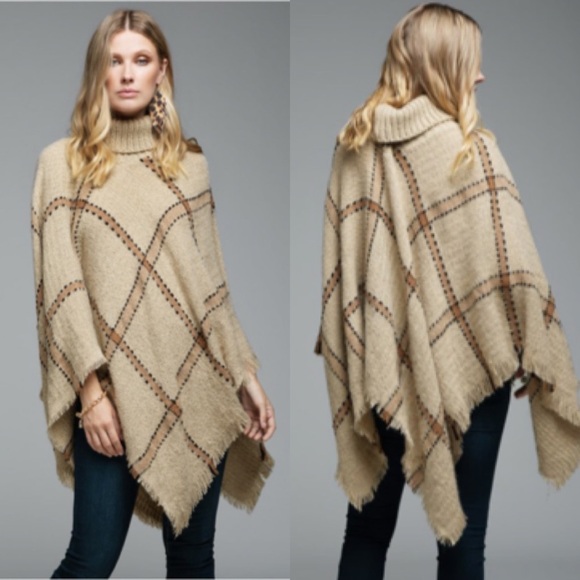 Poncho Turtleneck Windowpane Print - Picture 12 of 14